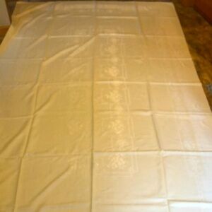 Vintage Pale Yellow Damask 99” x 51” Tablecloth